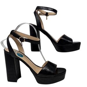 Guess Black Croc-Patterned Chunky Platform Block Heels Size 10